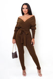 Chocolate Sweater Jumpsuit - Cynt's Fashions Boutique