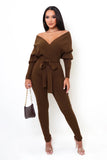 Chocolate Sweater Jumpsuit - Cynt's Fashions Boutique 