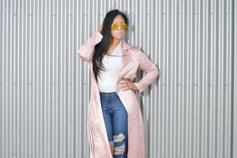 Pink Satin Duster Coat - Cynt's Fashions Boutique 